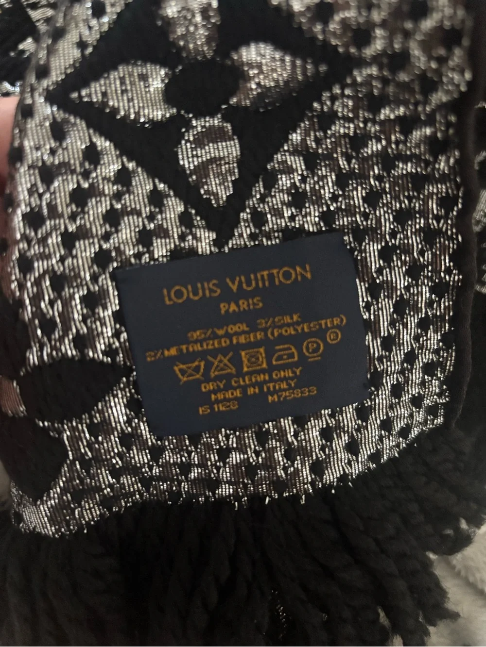 Authentic Louis Vuitton Logomania Black & Silver Scarf + Box